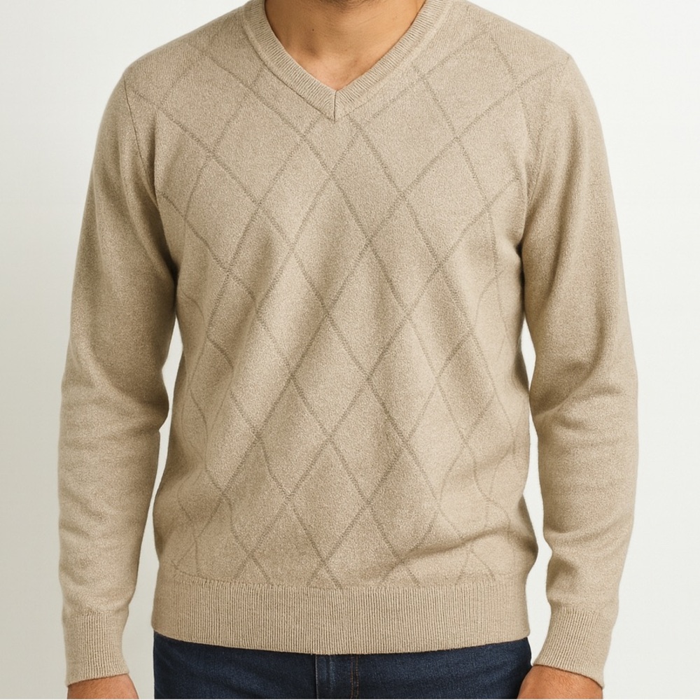 Dockers Men's Beige V-Neck Diamond Knit Sweater